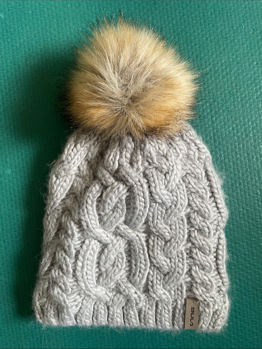 Cable Knit Pom Beanie in Light Gray
